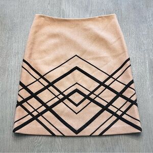 Vintage 90s Kors Wool Skirt Camel Black Geometric Minimalist CBK Style Size 14